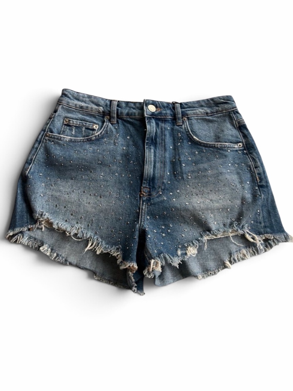 Zara The Cut Off Studded Jean Shorts Size 8